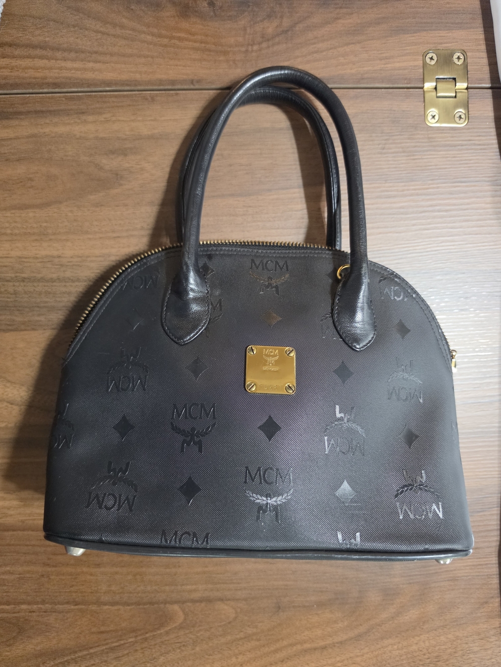 MCM Black Monogram Zip Satchel Top Handle Bag Or Crossbody With Feet